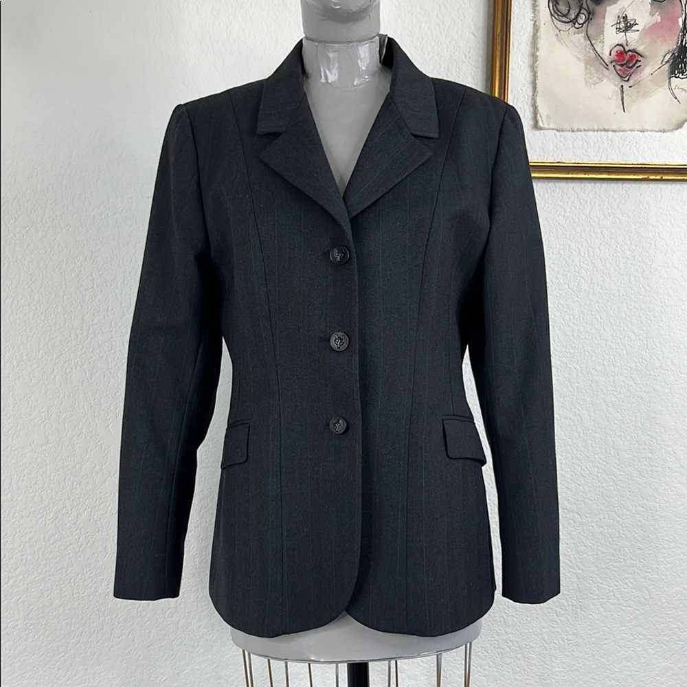On Course Wool Pinstriped V Equestrian Riding Show Coat Blazer Jacket